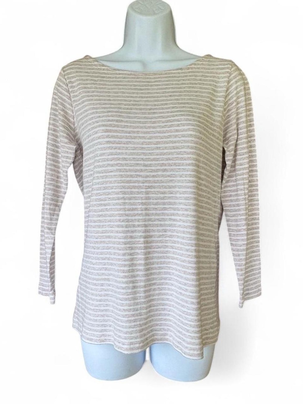 Womens Vineyard Vines Neutral Striped Boatneck Top M Cream/White Preppy Nautical